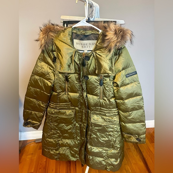 Burberry Jackets & Blazers - Burberry Women Olive Puffer Coat with Fur Hood